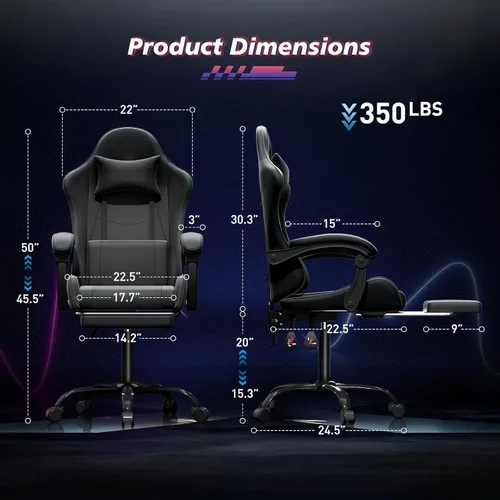 Miniatura 3 de Magshion Silla de juegos, silla ergonómica para computadora con reposabrazos de acoplamiento, silla de videojuegos de altura ajustable con Negro
