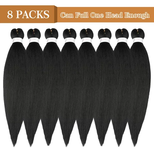 Miniatura 6 de Cabello trenzado preestirado de 24 pulgadas, 8 paquetes de extensiones de cabello sintético de fácil trenzado sintético profesional suave textura #1B
