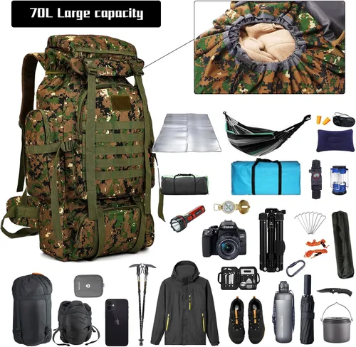 Miniatura 4 de Mochila de senderismo W WINTMING para hombres 70L/100L, mochila de campamento, mochila militar Molle, paquete de asalto de 3 días para escalada