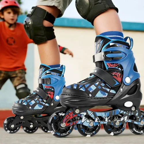 Miniatura 6 de Kuxuan Patines en línea ajustables para niños con ruedas iluminadas, divertidos patines iluminadores para niños, niñas y jóvenes Azul araña