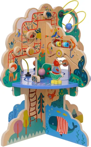 Manhattan Toy Playground Adventure Centro de Actividades de Madera para Niños Pequeños con Deslizadores, Pista de Ábaco, Giradores, Juguetes de