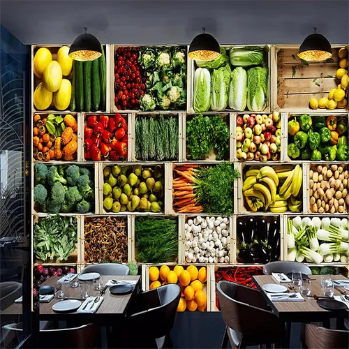 Papel tapiz 3D de frutas y verduras, ingredientes frescos, para restaurante, supermercado, impresión fotográfica, mural panorámico para sala de