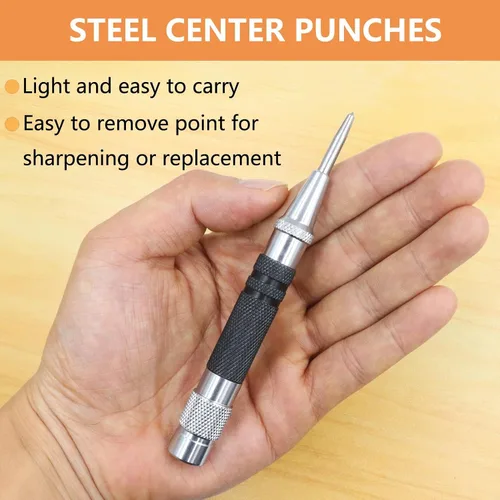 Miniatura 4 de Punzón central automático de 2 piezas, perforador central con resorte de 5 pulgadas con herramienta de perforación ajustable para metal, madera