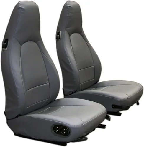 Miniatura 12 de Iggee Fundas de asiento delantero de piel sintética negra y gris diseñadas para Porsche 911 928 944 968 1985-1998 Negro/Gris