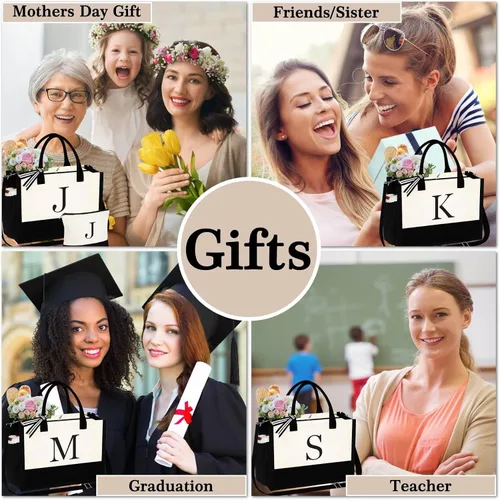 Miniatura 7 de YOOLIFE Regalos de Navidad para Mujeres - Bolsa Tote con Inicial y Bolsa de Maquillaje, Rellenos de Calcetín Navideño para Mujeres Mamá Esposa