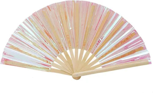 Miniatura 7 de Gionforsy 1 ventilador plegable rave para mujer, ventilador de mano grande de bambú con tela de color brillante para festival