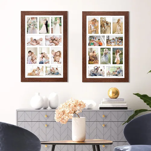 Miniatura 29 de Marcos de Fotos Collage de 13.5X15.5 con 7 Aberturas para Fotos de 4X6, Marco de Fotos Múltiples con Paspartú para Decoración de Pared, Grano
