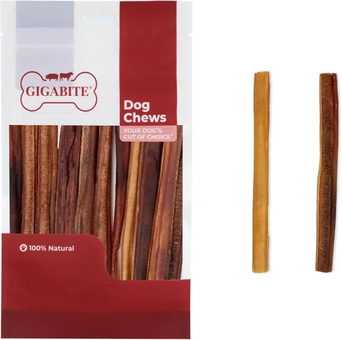 Miniatura 7 de GigaBite Bully Sticks - Golosinas masticables para perros totalmente naturales, sin olor y cuero crudo, masticables de larga duración con alto