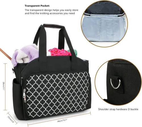 Miniatura 4 de Bolsa de tejer para almacenamiento de hilo - Organizador de almacenamiento de hilo, bolsa organizadora de ganchillo con ganchillos, esquís de hilo