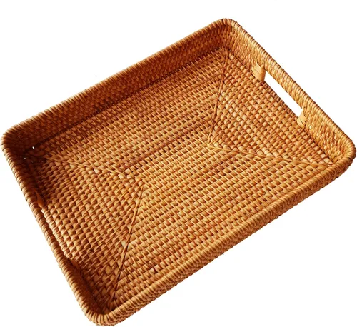 Miniatura 8 de i-lan Bandejas rectangulares hechas a mano de gran tamaño de 17 pulgadas con asas recortadas y pared de 2.3 pulgadas, cestas decorativas