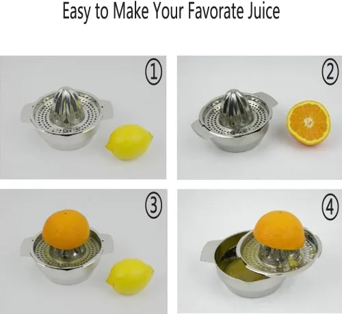 Miniatura 3 de Exprimidor de frutas manual de acero inoxidable, para limón, lima, naranja con recipiente para colar colador