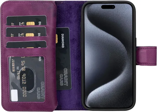 Miniatura 72 de HARDISTON Funda de piel auténtica de alta calidad hecha a mano para iPhone 11 Pro de 5.8 pulgadas, tarjeteros de doble folio, funda magnética Negro