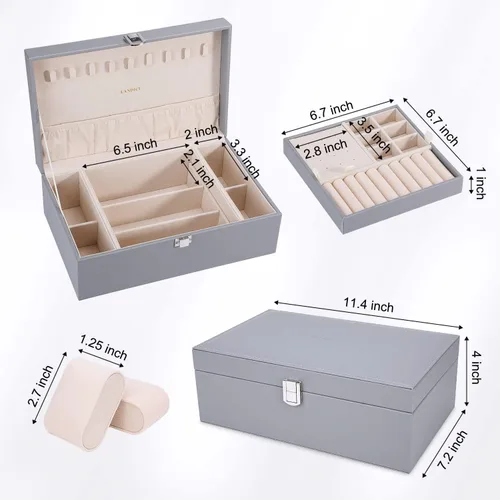 Miniatura 6 de LANDICI Joyero organizador para mujeres y niñas, estuche grande de 2 capas para hombres con bandeja extraíble, soporte de almacenamiento de joyas