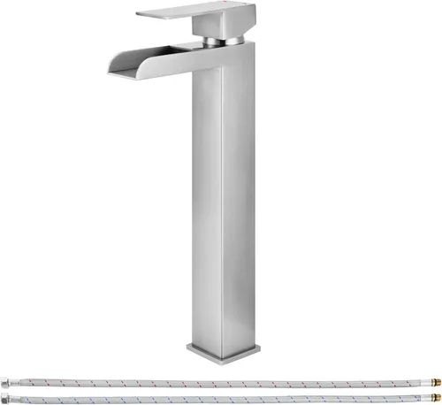 PARLOS 1441102D - Grifo mezclador de lavabo de baño de una sola manija, con línea de suministro de agua, níquel cepillado, 1441102D