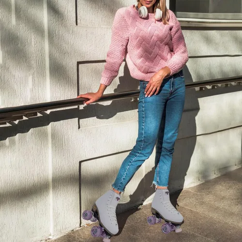 Miniatura 8 de Sure-Grip Fame White - Patines unisex para exteriores con ruedas de movimiento rosa, bota vegana con forro de microfibra, placas de nailon