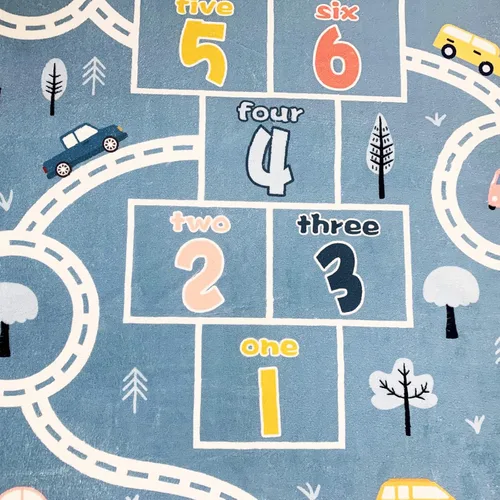 Miniatura 8 de Alfombra de juego infantil de 4 x 6 pies, alfombra grande de Hopscotch para niños, para dormitorio, sala de juegos, alfombra suave para aula, área