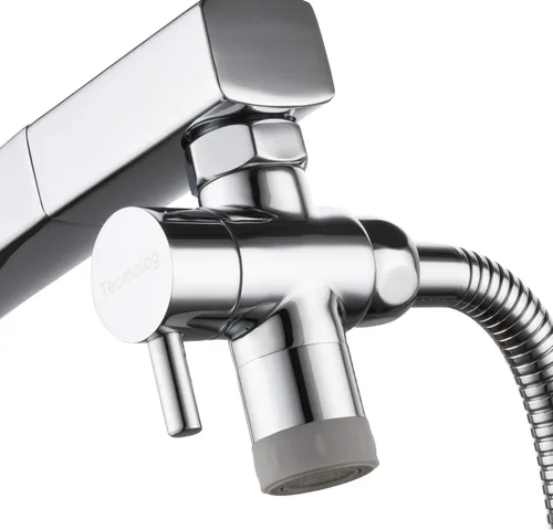 Tecmolog Válvula desviadora de grifo con aireador de 2 flujos de latón divisor de grifo de cocina a manguera adaptador M22 x M24, cromo, SBA021D