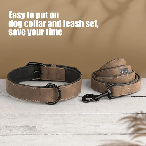 Miniatura 5 de Didog Juego de collar y correa de cuero acolchado suave para perro, correa ajustable y collar con hebilla de metal, collares transpirables