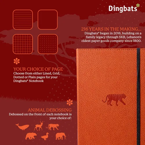 Miniatura 2 de Dingbats* Cuaderno de escritura con líneas de vida silvestre A5 - Tapa dura de cuero vegano - Ideal para trabajo, viajes - Incluye bolsillo, cierre