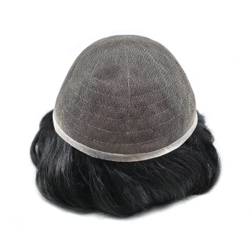 Miniatura 6 de LYRICAL HAIR Toupee - Sistema de cabello de repuesto para hombre, encaje francés, peluca natural para hombre, 5 x 7 pulgadas, color negro azabache