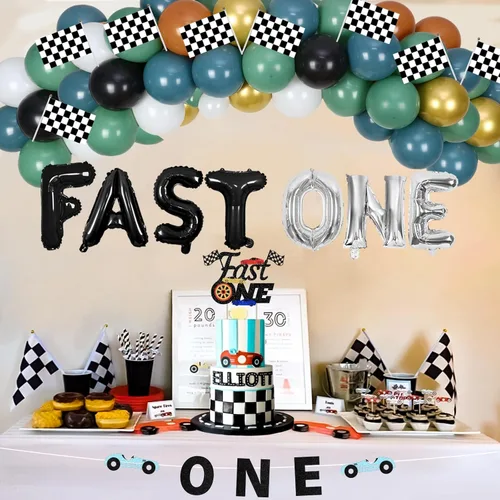 Miniatura 4 de Cheereveal Fast One - Decoraciones de primer cumpleaños para niños, suministros para fiesta de primer cumpleaños con temática de coche de carreras