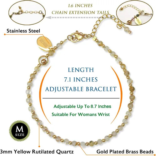 Miniatura 2 de Morchic - Pulsera ajustable de pulgadas para mujer, con mini cuentas de gemas naturales, serie de dijes de gemas de energía, regalo de cumpleaños