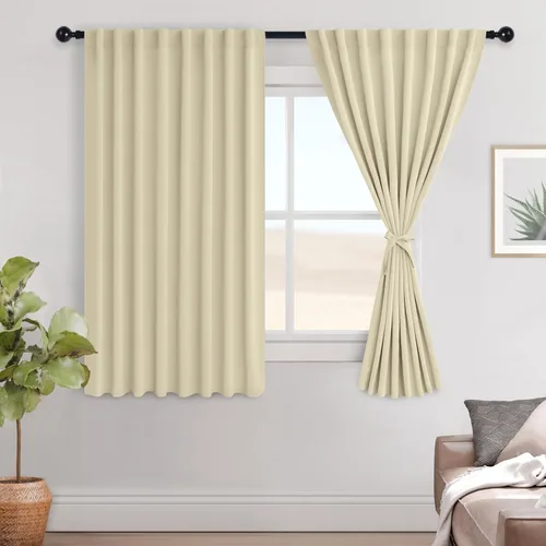 Miniatura 134 de Hiasan Cortinas opacas negras para dormitorio, cortinas opacas cortas de 45 pulgadas de largo, con aislamiento térmico, bolsillo para barra