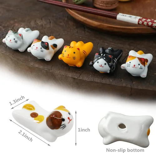 Miniatura 3 de Juego de 5 palillos para gatos, soportes para pinceles de pintura china, porcelana de estilo japonés, soporte para palillos de cerámica para cena