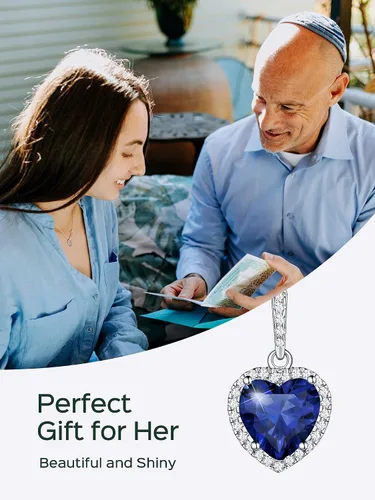 Miniatura 3 de ChicSilver Collar de plata de ley 925 con forma de corazón, redondo, pera, esmeralda y piedra natal simulada, regalo de cumpleaños para mujer