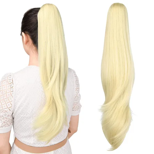 Miniatura 37 de Extensión de cola de caballo, extensiones de cabello con clip de garra de 24 pulgadas, extensiones de cabello largo y lacio, extensión de cabello