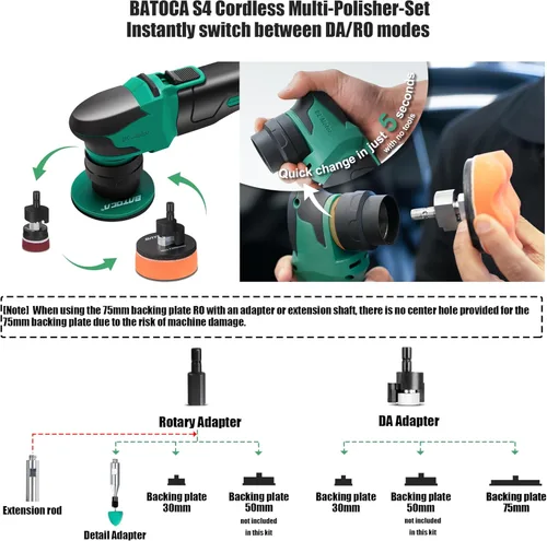 Miniatura 3 de Pulidora inalámbrica BATOCA S4 para el cuidado del automóvil con 2 piezas de baterías de 12 V y 2.5 Ah, tanto amortiguador rotatorio como pulidora