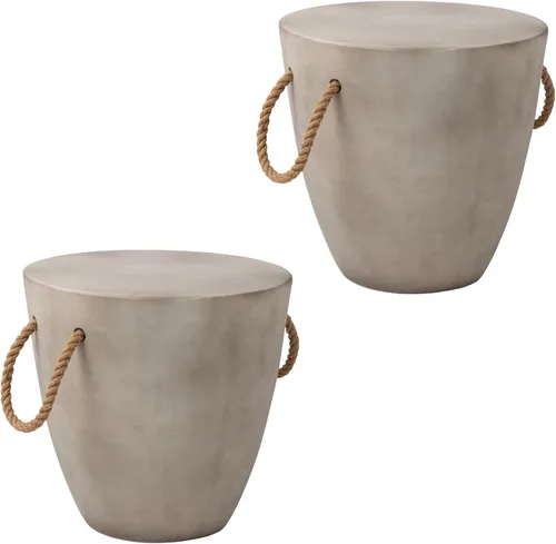Miniatura 13 de SUNBURY Juego de 2 mesas auxiliares para exteriores, 2 piezas, mesa auxiliar de hormigón para patio, mesa decorativa pequeña de 18 pulgadas de alto