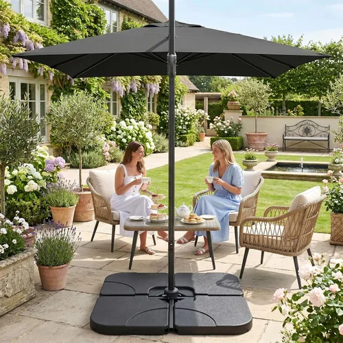 Miniatura 8 de T&Jero Base de plástico resistente de 4 piezas para patio al aire libre, sombrilla voladiza, 260 libras con relleno de agua y arena, color negro