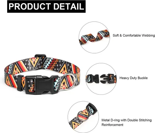 Miniatura 163 de Mercano Collar ajustable para perro, patrones de diseño especial, nailon suave, cómodo y resistente, collar para mascotas para perros pequeños