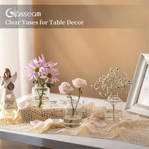 Miniatura 3 de Glasseam Juego de 6 jarrones de cristal para centros de mesa, modernos jarrones pequeños para el hogar, estante de mesa, decoración de fiesta