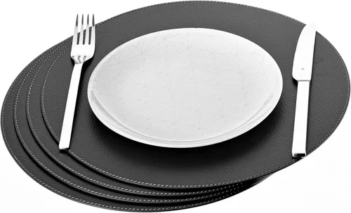 Nikalaz Nikalaz - Juego de 4 manteles individuales redondos de cuero reciclado de 15 pulgadas, decoración de mesa de comedor y cocina (negro)