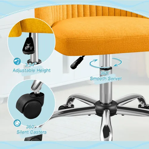 Miniatura 6 de Furniwell Silla de oficina sin brazos, linda silla de escritorio moderna ajustable giratoria para tocador, silla de computadora, sillas de Amarillo