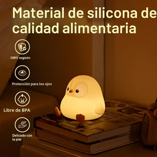 Miniatura 2 de ATSUI Luz Nocturna de Pingüino, Lámpara Nocturna de Animal Novelosa y Esponjosa LED, Silicona de Grado Alimentario, Atenuable en 2 Niveles, Luz