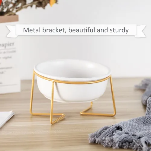 Miniatura 3 de Cuenco elevado elevado de cerámica blanca para gatos y perros, plato elevado para comida para gatos, cuenco de agua para mascotas, cómodo y cómodo