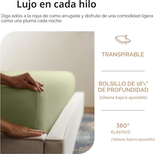 Miniatura 3 de Threadmill Sábanas de lujo de 800 hilos, tamaño completo, 100 % algodón - Sábanas de cama de tejido satinado verde salvia, mejor que el algodón