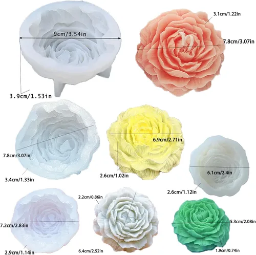 Miniatura 2 de 8 moldes de peonía de cuatro tamaños grande + mediano + pequeño + extra pequeño + hoja de peonía con aguja grande que absorbe los ojos, vela