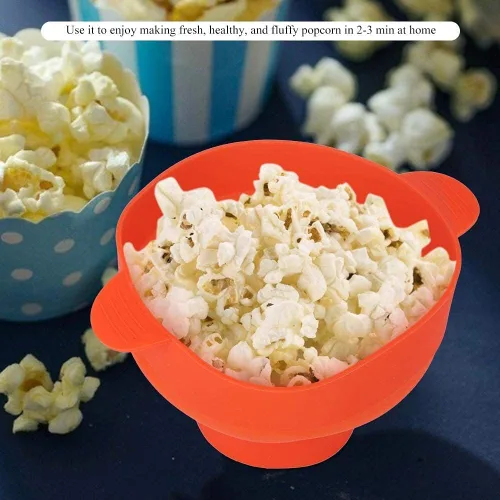 Miniatura 2 de Popcorn Popper para microondas con tapa de asa, plegable, de silicona, para hacer palomitas de maíz, uso en microondas u horno (rojo)