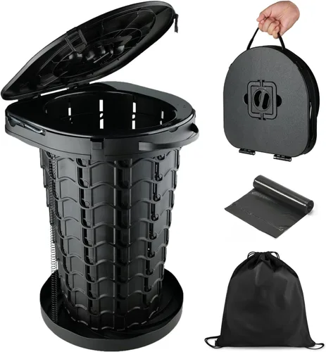 Boreeman Inodoro portátil XXL para campamento, plegable y ajustable en altura, capacidad de carga de 400 libras, con asa de transporte, perfecto