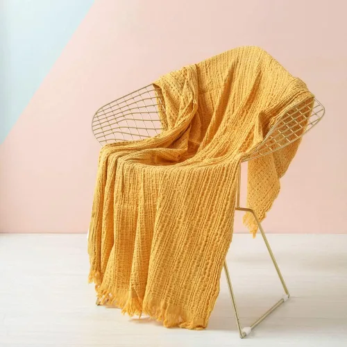 Miniatura 13 de Simple&Opulence Manta 100% algodón para sofá, cama, manta de punto gofre con borlas, suave, ligera, prelavada, transpirable, cómoda, decoración