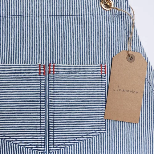 Miniatura 6 de Jeanerlor Delantales de mezclilla a rayas azules para mujeres y hombres, delantal de mezclilla con espalda cruzada, cuello ajustable, unisex, con 4