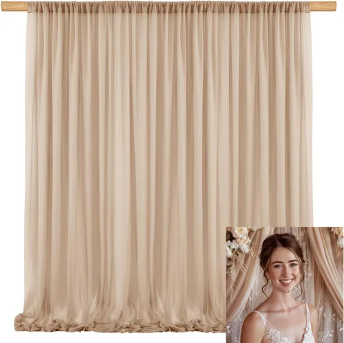 TAYSDJ088 - Cortina tipo telón de fondo marrón claro de 10 x 10 pies, cortinas de tul marrón claro para telón de fondo, sin arrugas, cortina de tela
