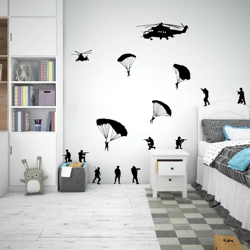 Miniatura 2 de Helicóptero y ejército hombres cubeta de soldados paracaidistas calcomanía de pared para decoración de habitación de niños, guardería, calcomanía