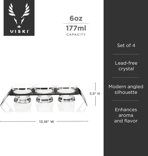 Miniatura 3 de Viski Tequila Tasting Flight – 3 vasos de degustación de tequila de cristal sin plomo con soporte de acero inoxidable, capacidad de 6 onzas cada uno