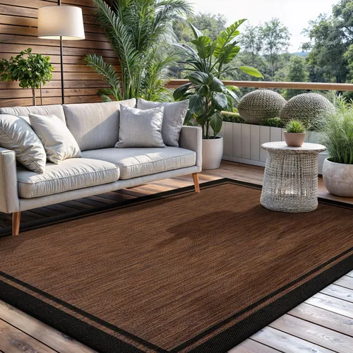 Miniatura 9 de Camilson - Alfombra para interiores y exteriores, 5x7 con borde, Alfombras modernas en color marrón nuez y negro para patios, cocina y pasillo