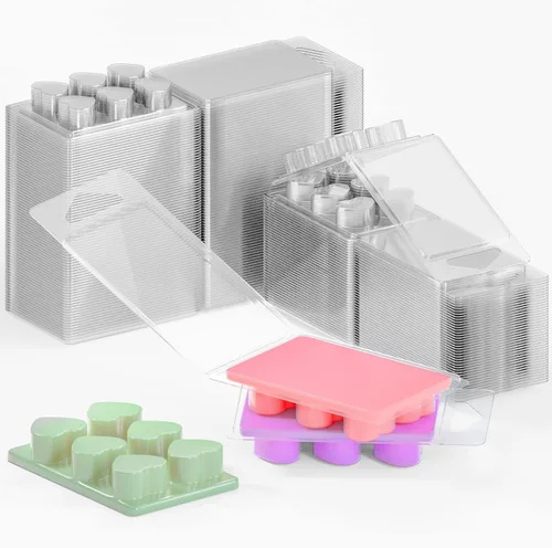 Miniatura 7 de NATIKON Contenedores de cera derretida, paquete de 100, 6 cavidades, plástico transparente, forma cuadrada, para velas de cera derretida, 4.5 x 3 x